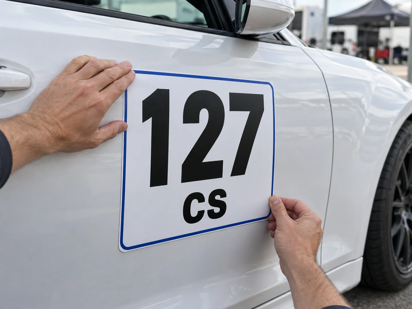 Generated concept of a number panel being positioned on a car